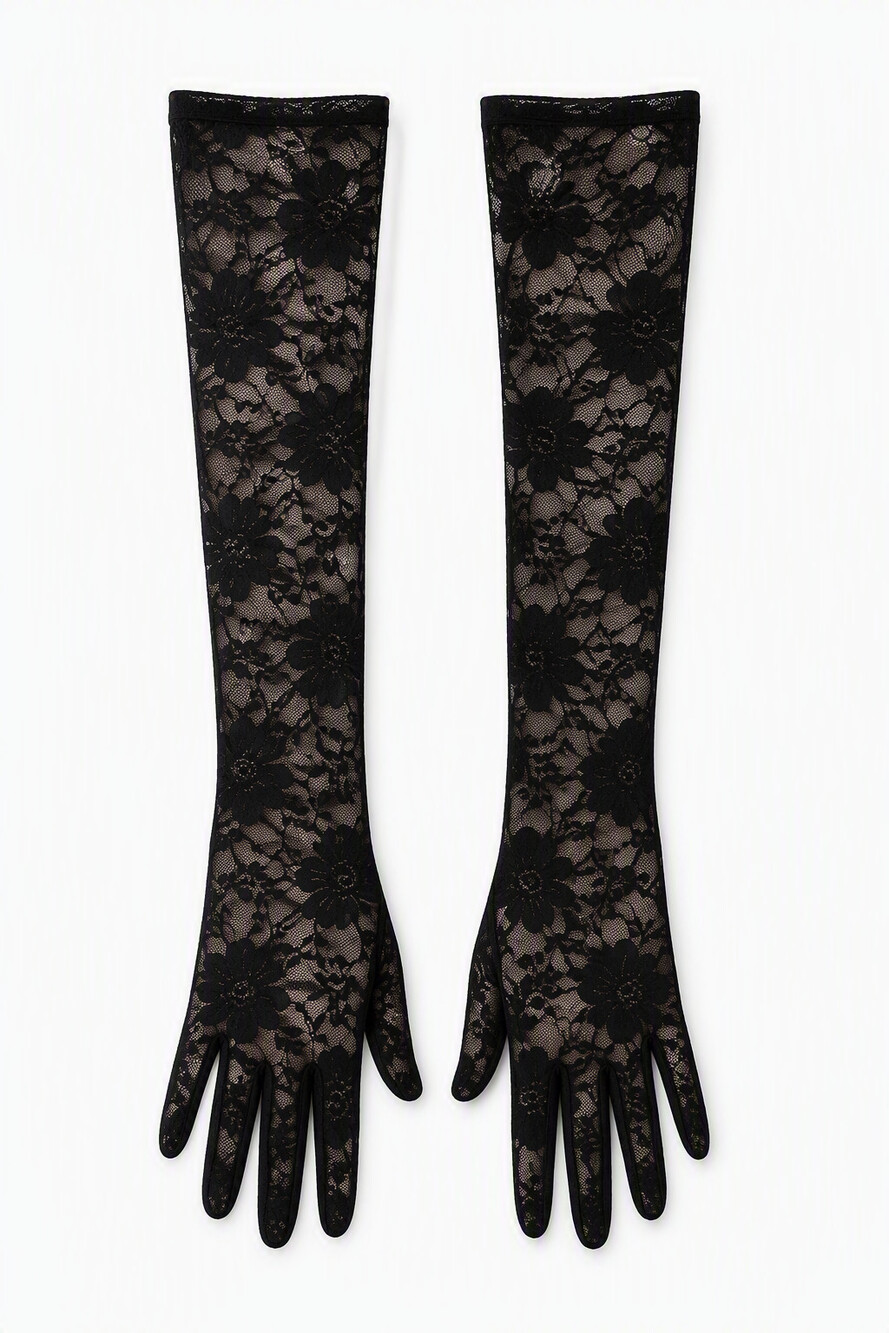Elegant Black Lace Gloves, Floral Design, Party Races Wedding